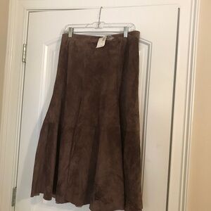 Chico's Suede Leather Flared Western Style Skirt Brown Western Studs